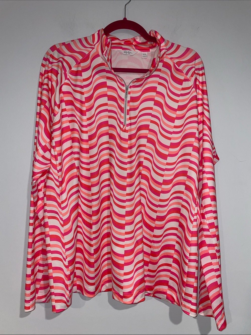 Lady Hagen Pink, Coral & White Wave-Print Half-Zip Pullover XXL